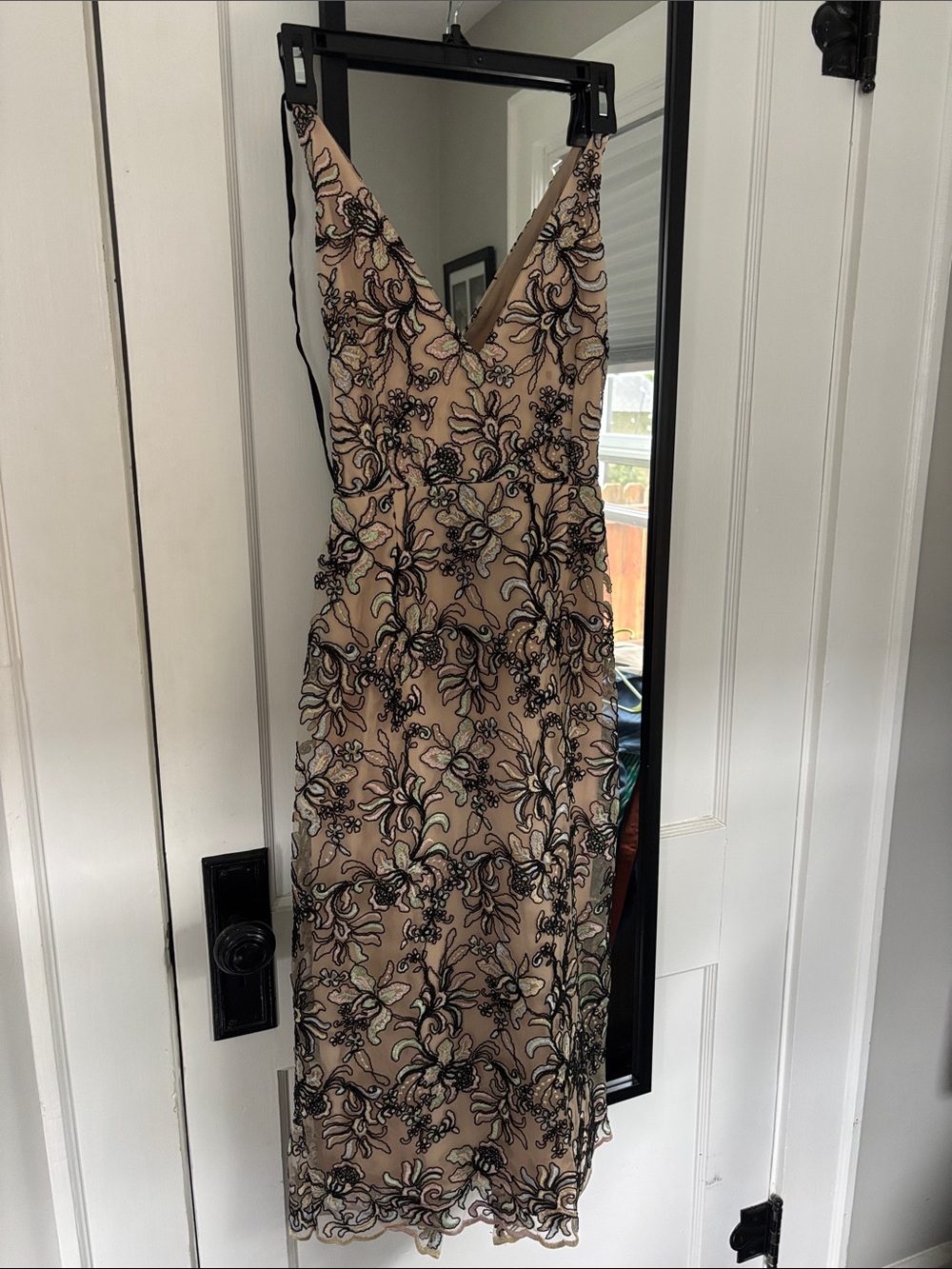 ASOS Beige Midi Dress with Black Floral Embroidery